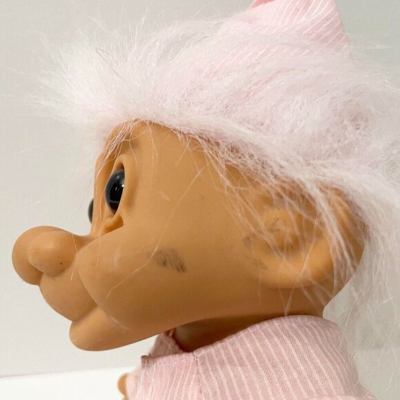 Vtg Russ Bedtime Sleepy Troll Doll Pajamas Pink Stripe Nightcap 8 Inch Tall - Picture 6 of 16